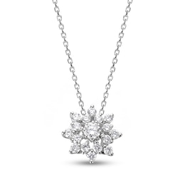 Diamond Cluster Necklace 3/8 ct tw Round 14K White Gold 18"