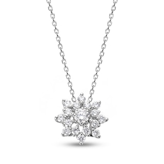 Diamond Cluster Necklace 3/8 ct tw Round 14K White Gold 18