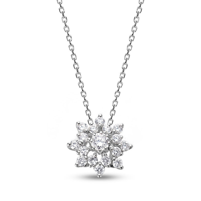 Main Image 1 of Diamond Cluster Necklace 3/8 ct tw Round 14K White Gold 18"