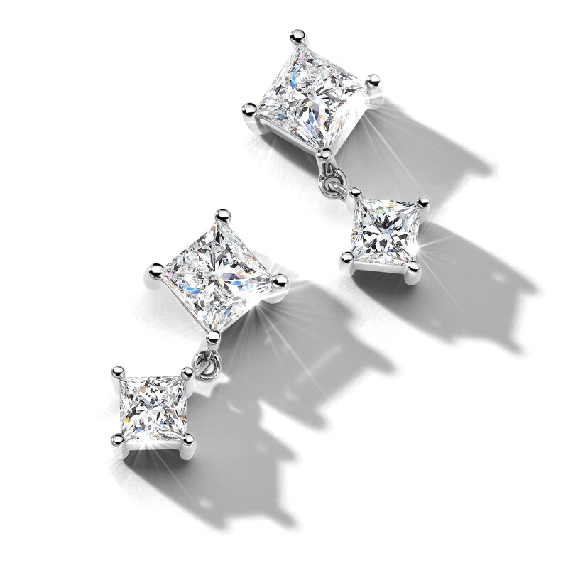 Jared Atelier Diamond Drop Earrings 2-1/2 ct tw Princess Platinum