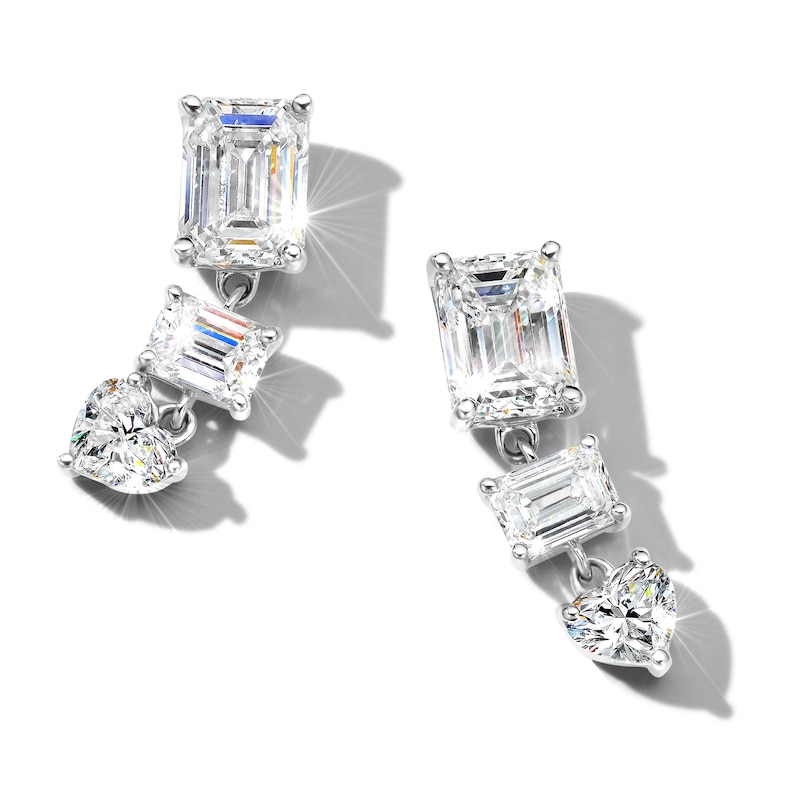 Jared Atelier Diamond Drop Earrings 3-1/5 ct tw Emerald/Heart Platinum