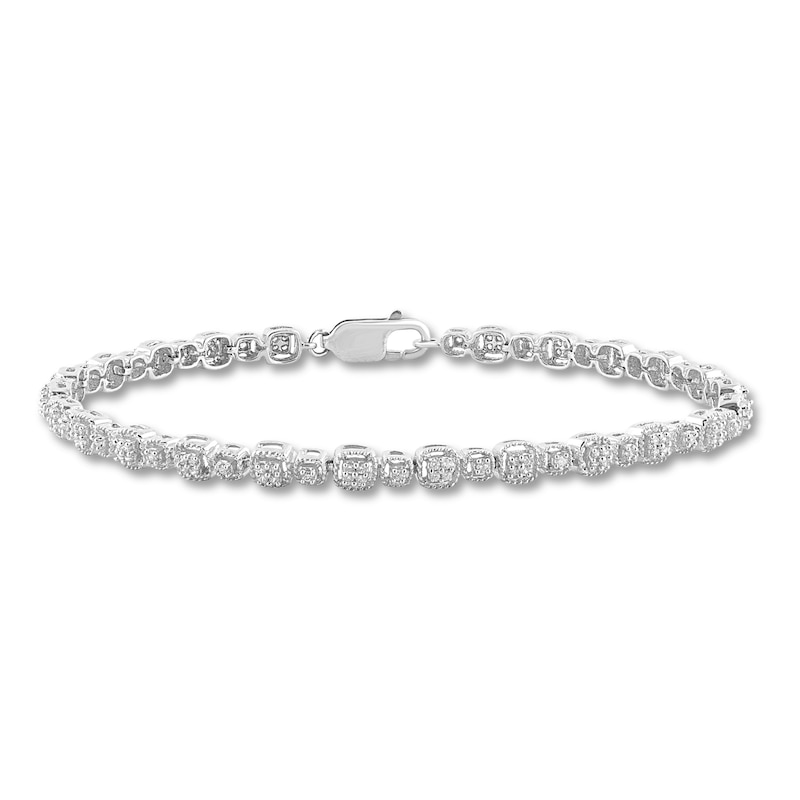 Sterling Silver Letters Single Micro Pave Diamond Bracelet (Silver Diamond V Initial Bracelet 7+1)