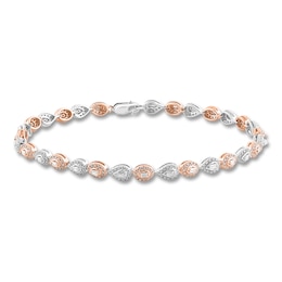 Diamond Tennis Bracelet 1 ct tw Round/Baguette 14K Two-Tone Gold