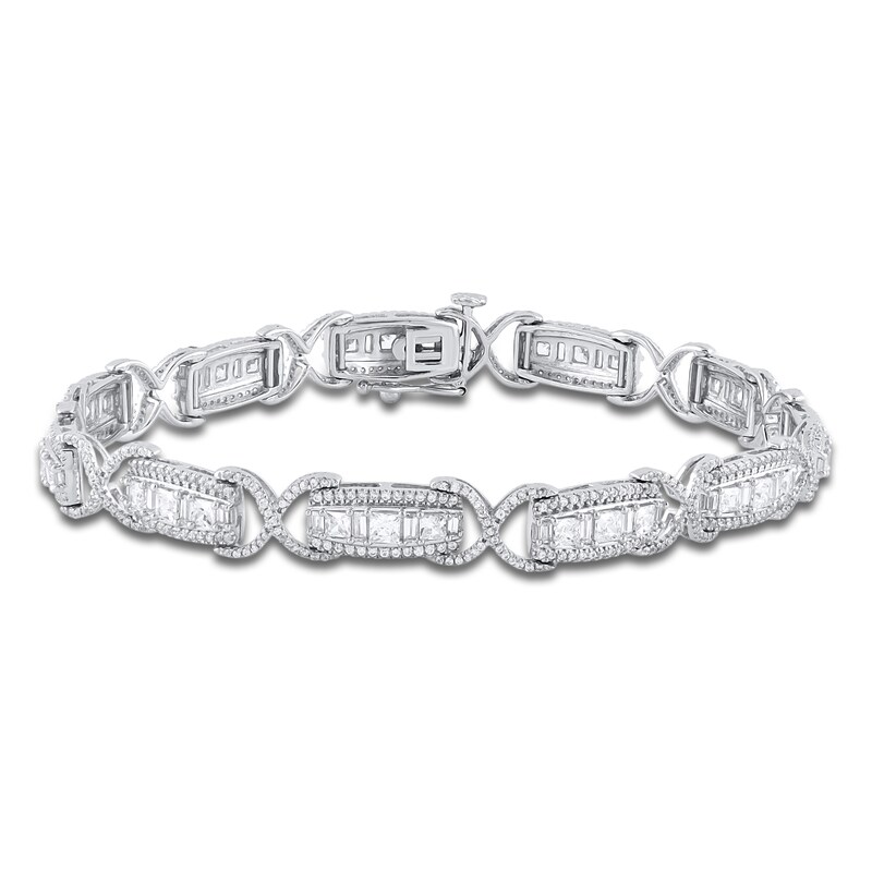 Diamond Tennis Bracelet 5 ct tw Round/Princess/Baguette 14K White Gold