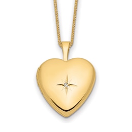 Heart Locket Necklace Diamond Accents 14K Yellow Gold 18"