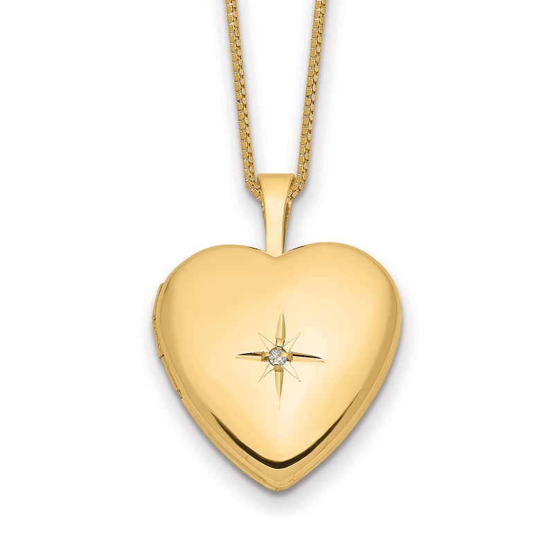 Main Image 1 of Heart Locket Necklace Diamond Accents 14K Yellow Gold 18"