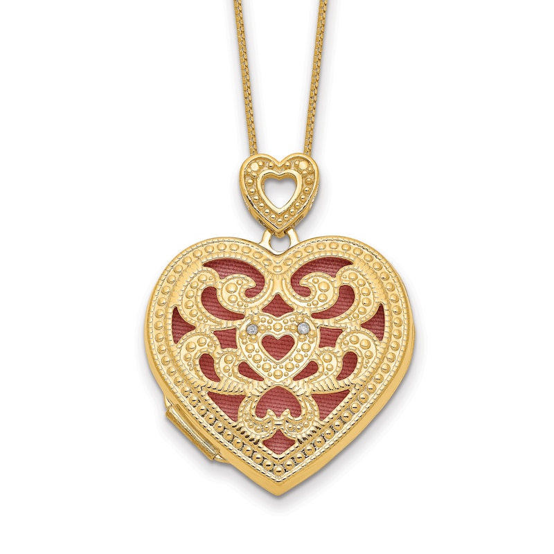 Main Image 1 of Heart Locket Necklace Diamond Accents 14K Yellow Gold 18"