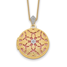 Vintage Locket Necklace Diamond Accents 14K Yellow Gold/Rhodium 18&quot;