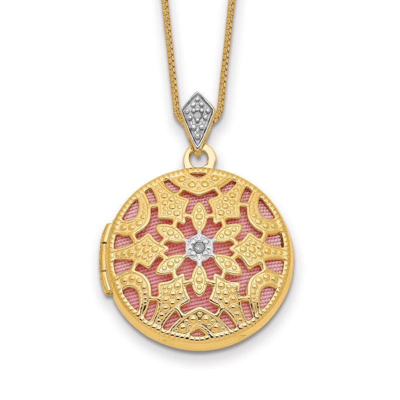 Vintage Locket Necklace Diamond Accents 14K Yellow Gold 18"