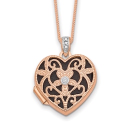 Heart Locket Necklace Diamond Accents 14K Rose Gold/Rhodium 18&quot;