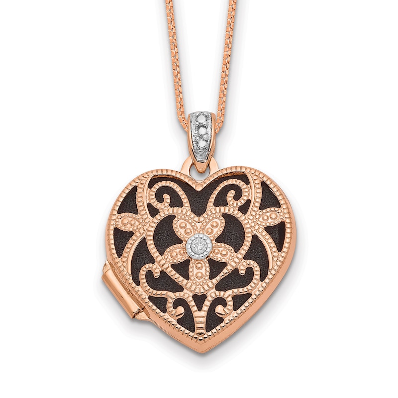 Heart Locket Necklace Diamond Accents 14K Rose Gold 18"