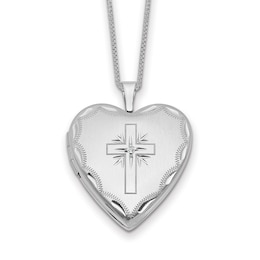 Heart Locket Necklace Diamond Accents 14K White Gold 18&quot;
