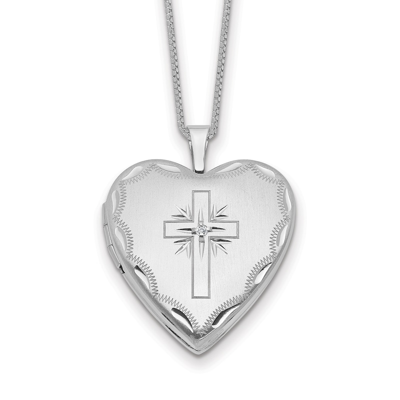 Heart Locket Necklace Diamond Accents 14K White Gold 18"