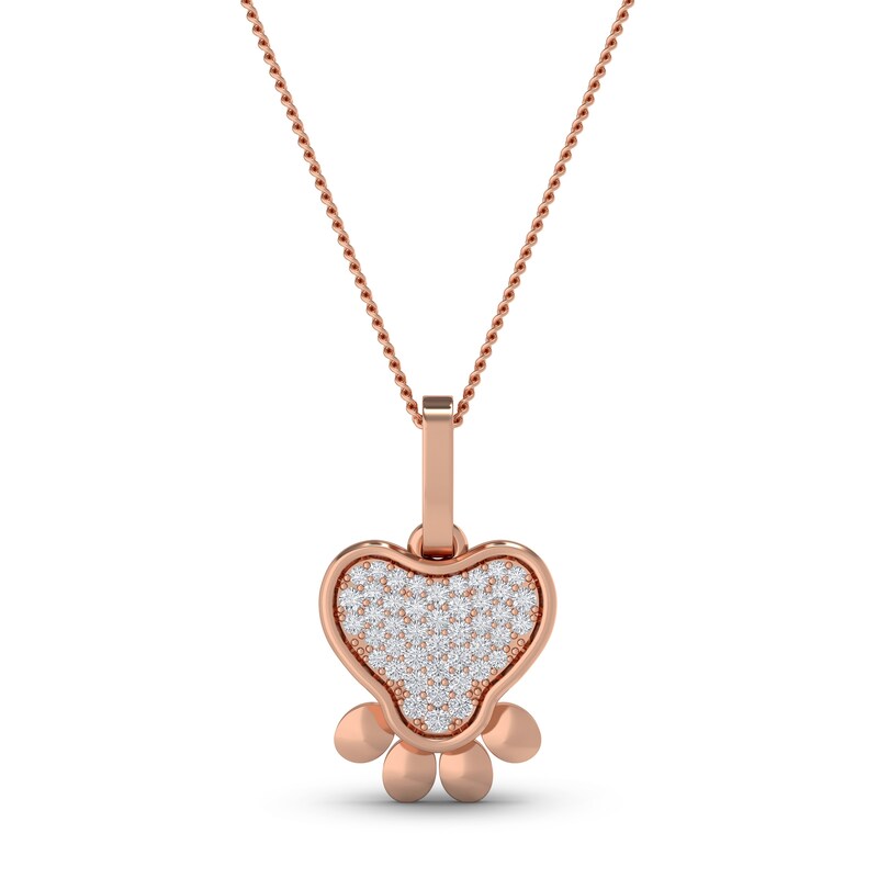 Main Image 1 of Diamond Paw Pendant Necklace 1/10 ct tw Round 10K Rose Gold 18"