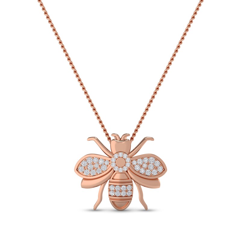 Main Image 1 of Diamond Bumble Bee Pendant Necklace 1/6 ct tw Round 10K Rose Gold 18"