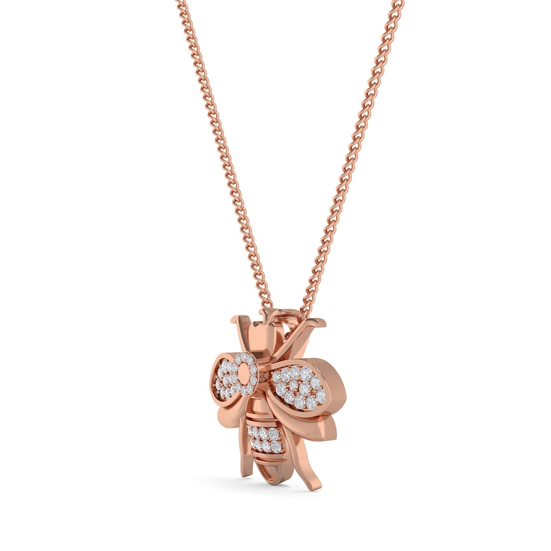 Main Image 2 of Diamond Bumble Bee Pendant Necklace 1/6 ct tw Round 10K Rose Gold 18"