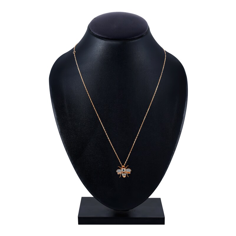 Main Image 4 of Diamond Bumble Bee Pendant Necklace 1/6 ct tw Round 10K Rose Gold 18"