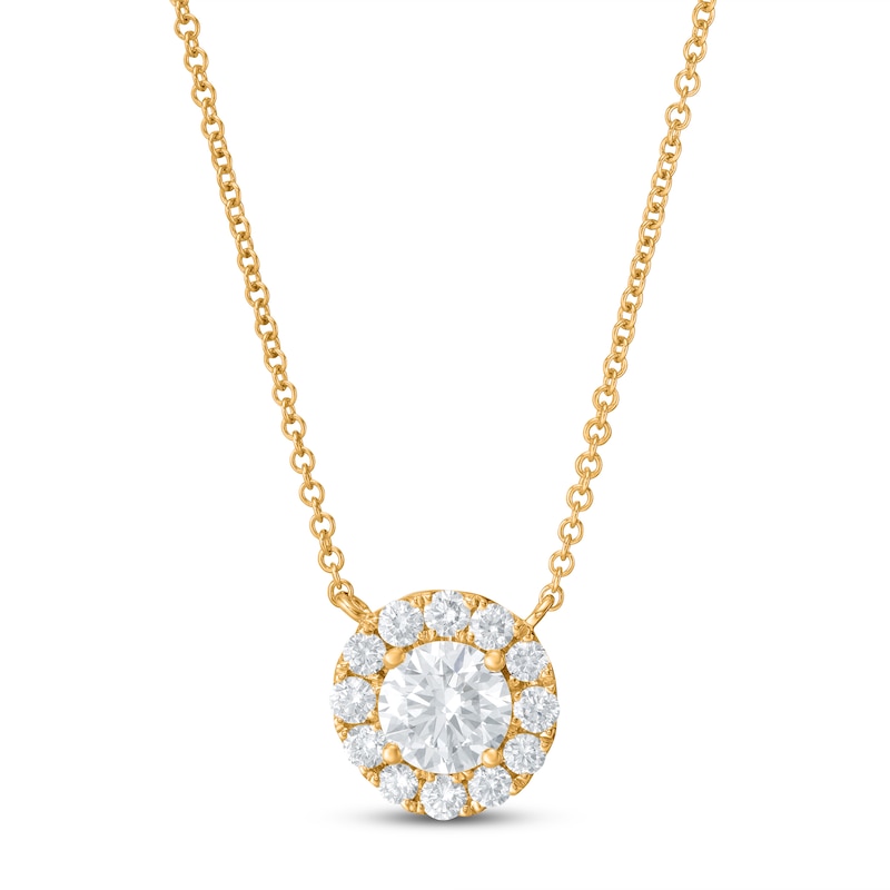 Lab-Created Diamond Necklace 1-1/8 ct tw Round 14K Yellow Gold