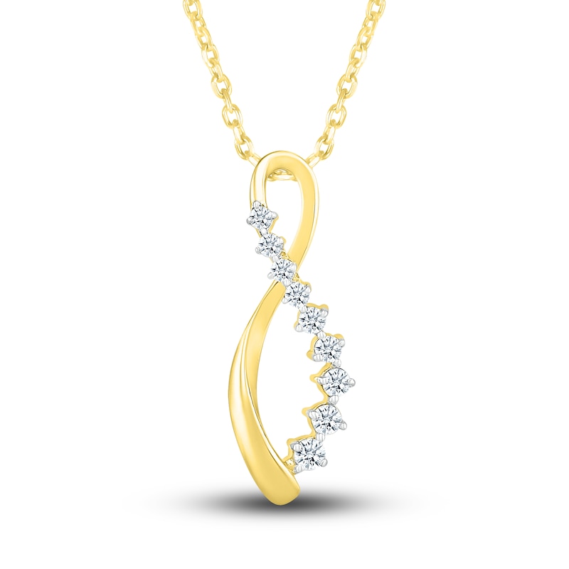 Main Image 1 of Diamond Infinity Twist Pendant Necklace 1/4 ct tw Round 10K Yellow Gold 18"