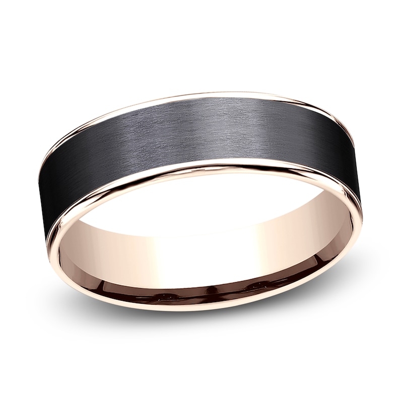 Main Image 1 of Wedding Band Black Titanium/14K Rose Gold 6.5mm