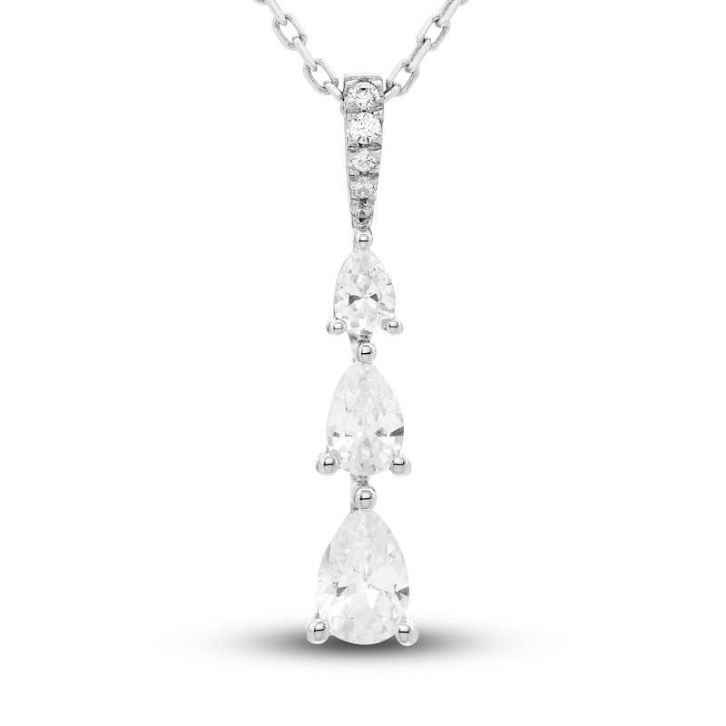 Main Image 1 of Diamond 3-Stone Pendant Necklace 1/2 ct tw Pear/Round 10K White Gold