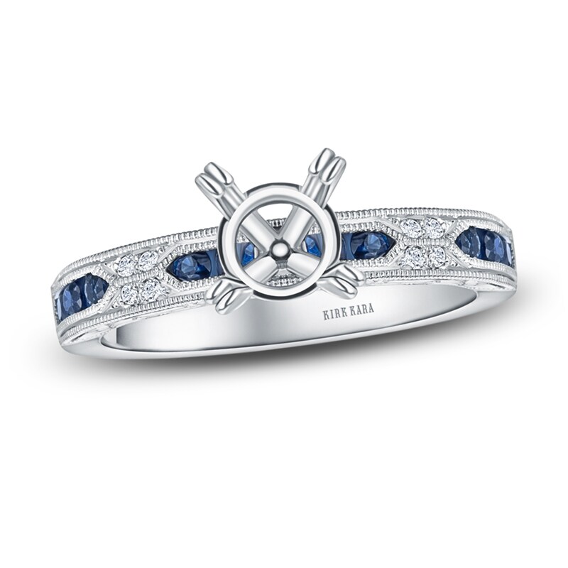 Main Image 1 of Kirk Kara Natural Blue Sapphire Ring Setting Diamond Accents 18K White Gold