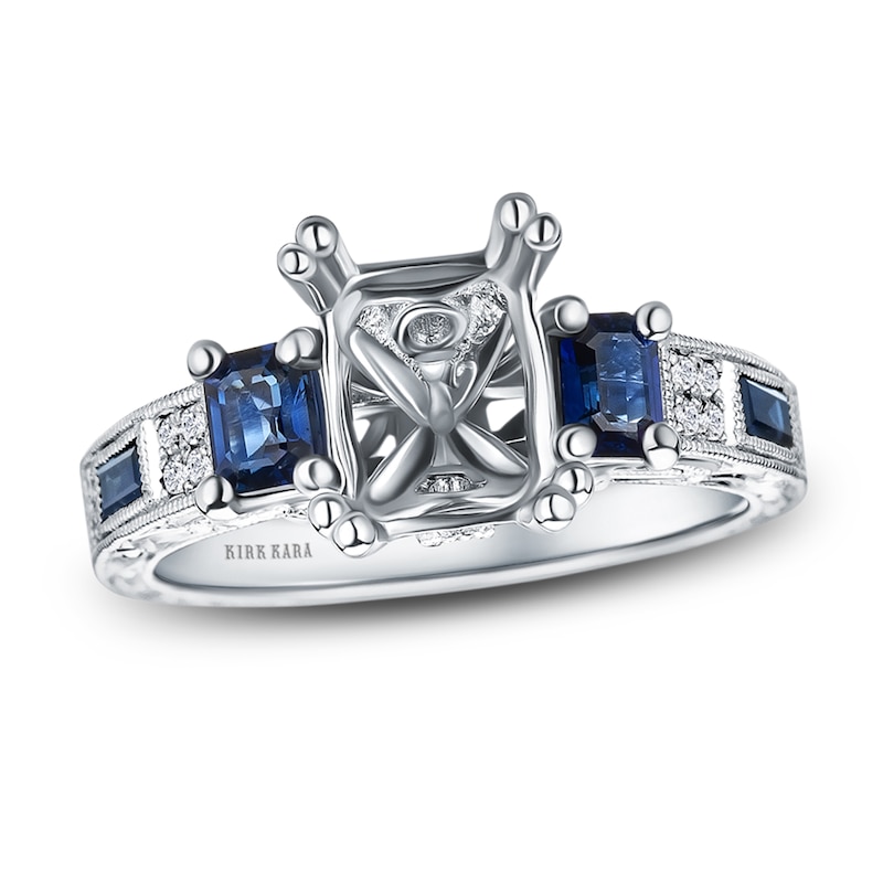 Main Image 1 of Kirk Kara Natural Blue Sapphire Ring Setting 1/10 ct tw Diamonds 18K White Gold
