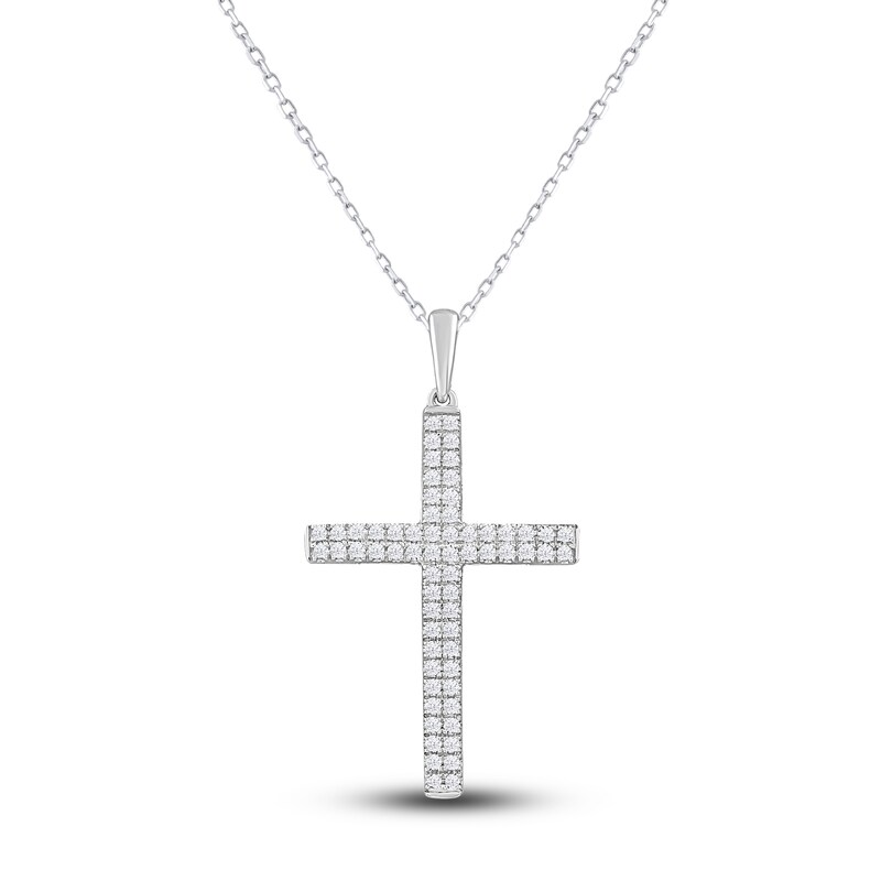 Main Image 1 of Diamond Cross Necklace 1/3 ct tw Round 10K White Gold 18"