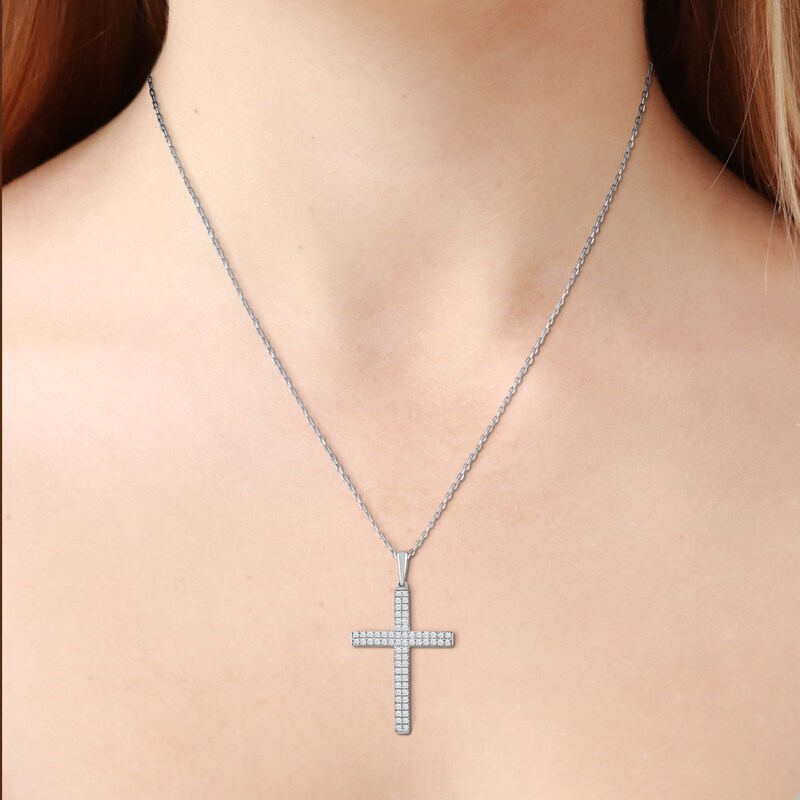Main Image 4 of Diamond Cross Necklace 1/3 ct tw Round 10K White Gold 18"