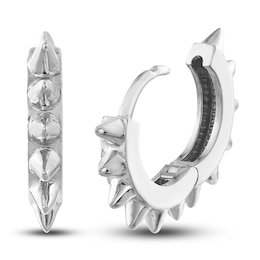 Polished Spike Huggie Earrings 14K White Gold 10mm