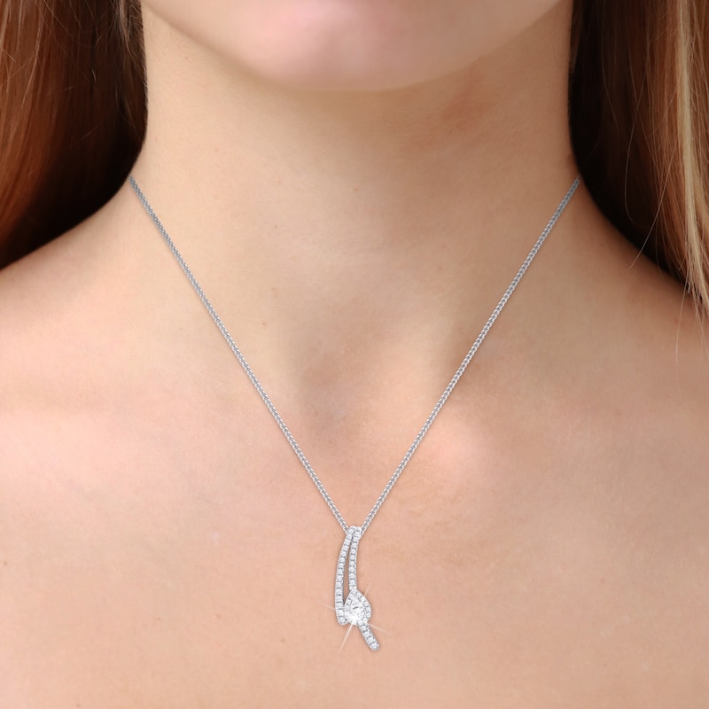 Main Image 2 of Diamond Pendant Necklace 1/4 ct tw Round 10K White Gold 18"