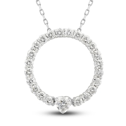 Diamond Circle Pendant Necklace 1 ct tw Round 14K White Gold