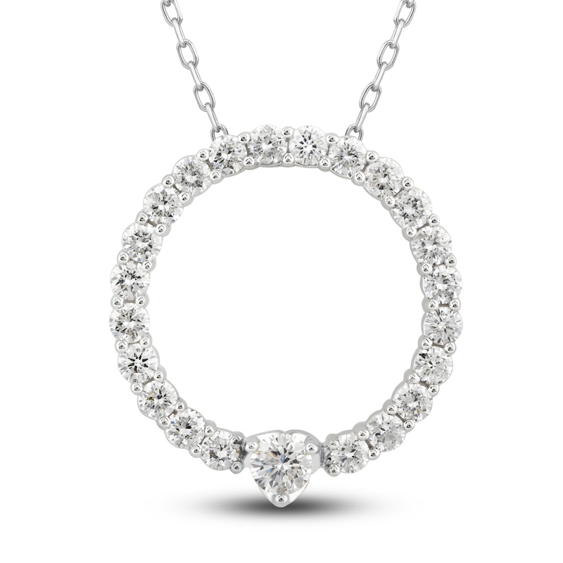 Main Image 1 of Diamond Circle Pendant Necklace 1 ct tw Round 14K White Gold