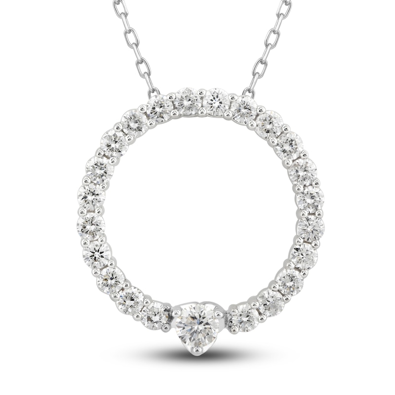 Diamond Circle Pendant Necklace 1 ct tw Round 14K White Gold