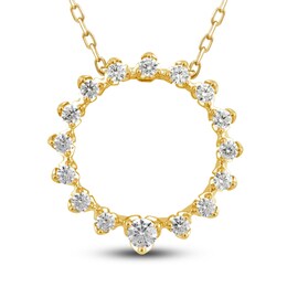 Diamond Circle Pendant Necklace 1/2 ct tw Round 10K Yellow Gold