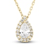 Thumbnail Image 1 of Diamond Halo Pendant Necklace 1/2 ct tw Pear/Round 14K Yellow Gold 18"