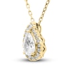 Thumbnail Image 2 of Diamond Halo Pendant Necklace 1/2 ct tw Pear/Round 14K Yellow Gold 18"