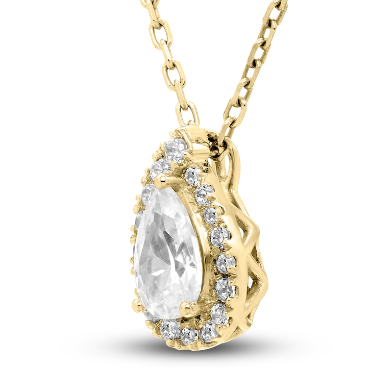 Main Image 2 of Diamond Halo Pendant Necklace 1/2 ct tw Pear/Round 14K Yellow Gold 18"