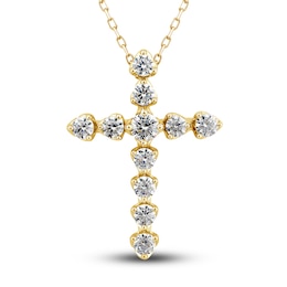 Diamond Cross Pendant Necklace 1 ct tw Round 14K Yellow Gold
