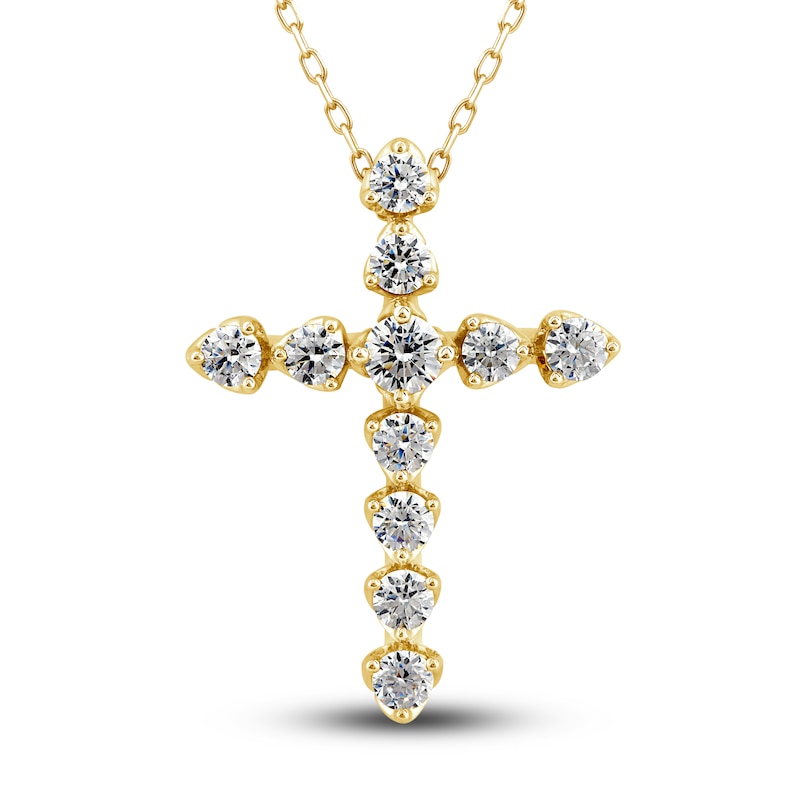 Main Image 1 of Diamond Cross Pendant Necklace 1 ct tw Round 14K Yellow Gold