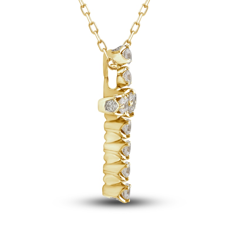 Main Image 2 of Diamond Cross Pendant Necklace 1 ct tw Round 14K Yellow Gold