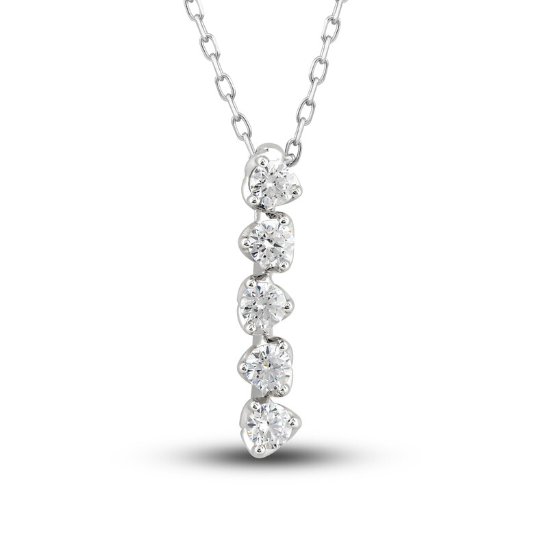 Main Image 1 of Diamond Vertical Bar Pendant Necklace 1/2 ct tw Round 10K White Gold
