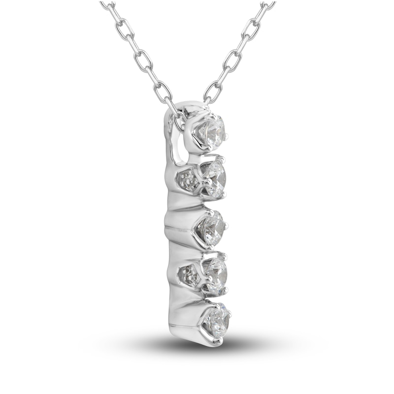 Main Image 2 of Diamond Vertical Bar Pendant Necklace 1/2 ct tw Round 10K White Gold