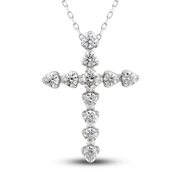 Diamond Cross Pendant Necklace 1 ct tw Round 14K White Gold