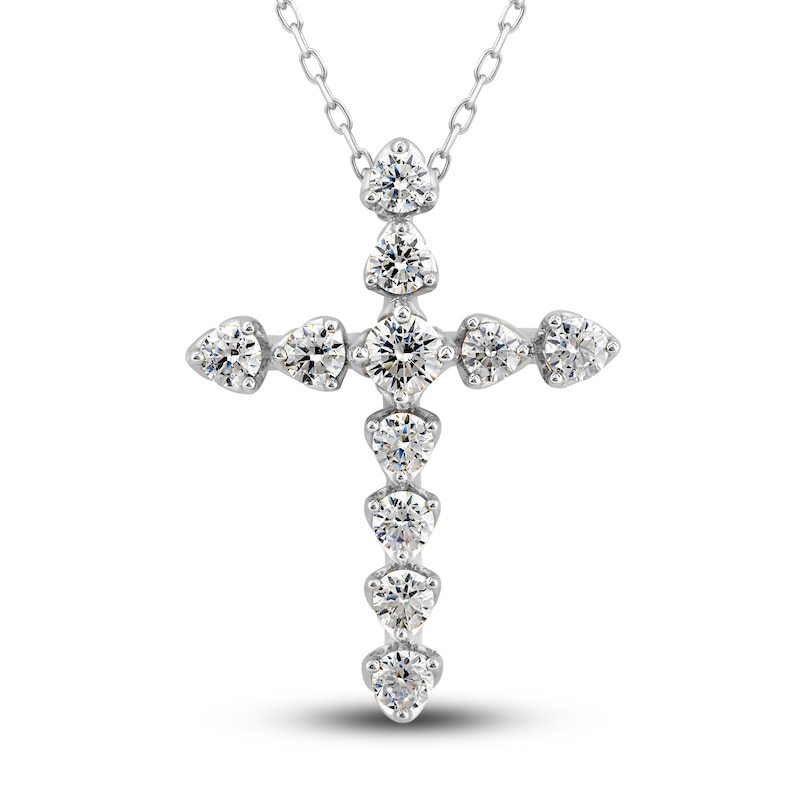 Diamond Cross Pendant Necklace 1 ct tw Round 14K White Gold