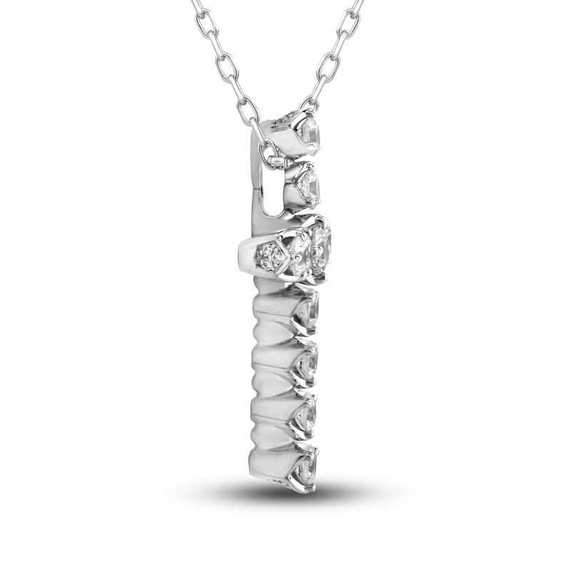 Main Image 2 of Diamond Cross Pendant Necklace 1 ct tw Round 14K White Gold