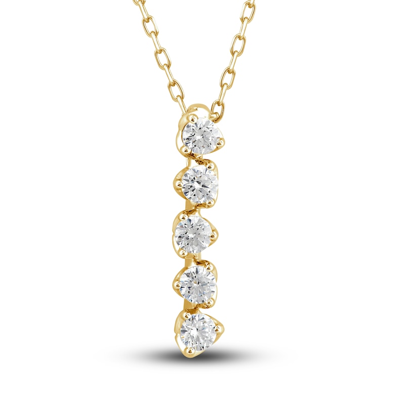 Diamond Vertical Bar Pendant Necklace 1/3 ct tw Round 10K Yellow Gold