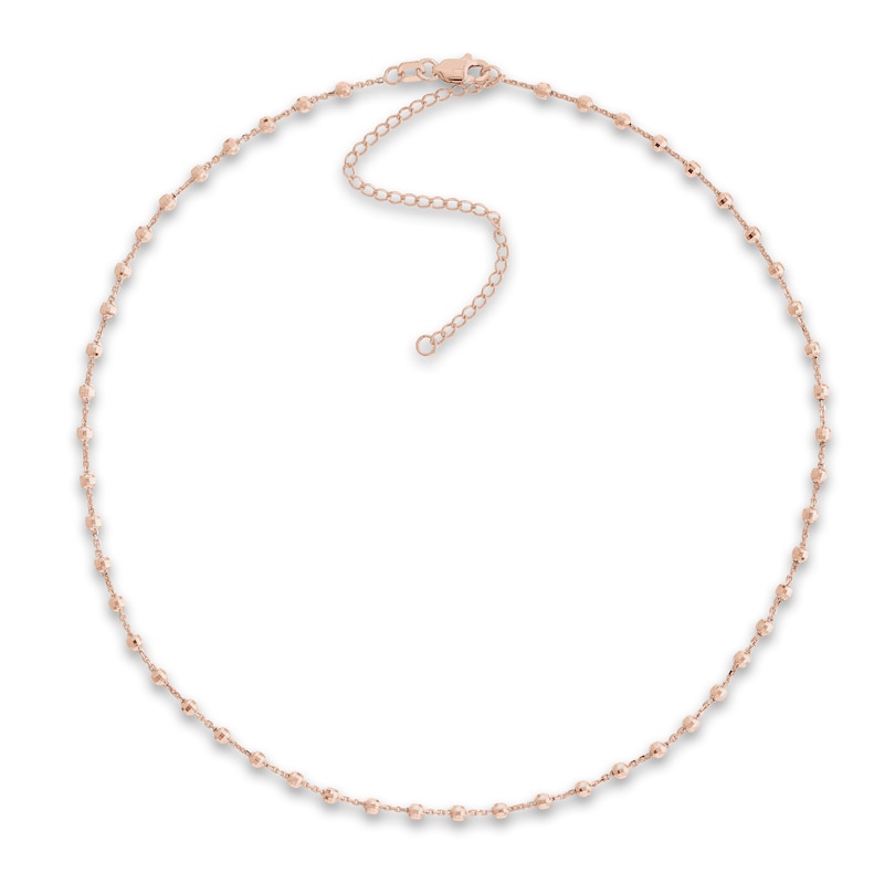 Diamond-Cut Solid Bead Chain Choker Necklace 14K Rose Gold 13" Adj.