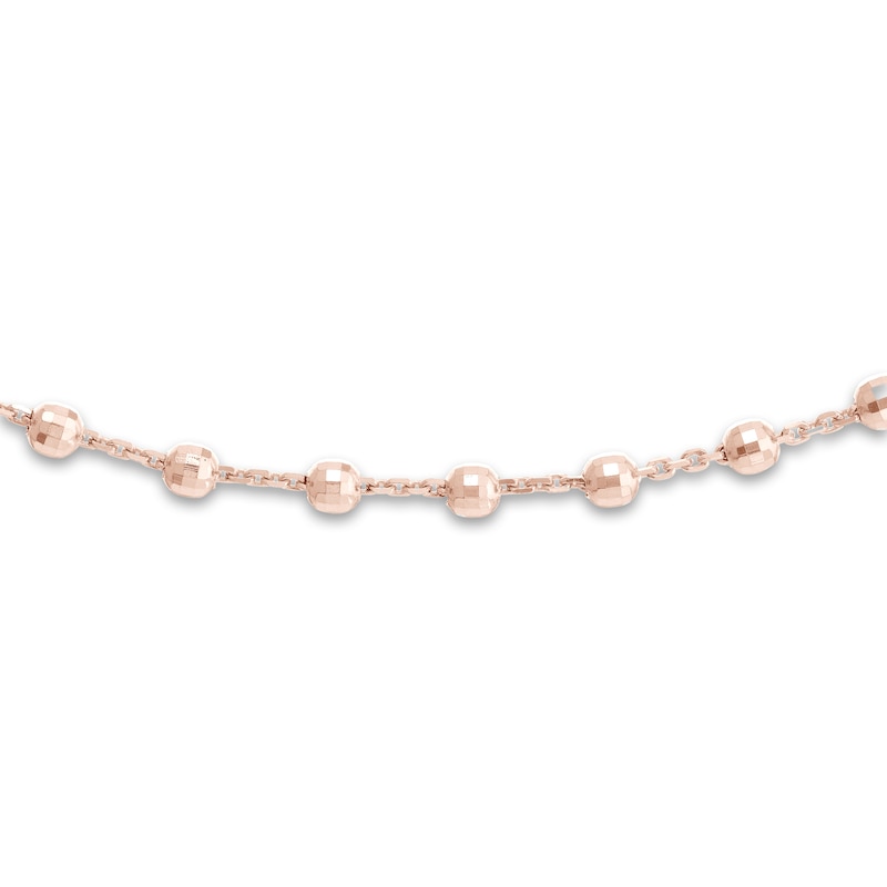 Diamond-Cut Solid Bead Chain Choker Necklace 14K Rose Gold 13" Adj.