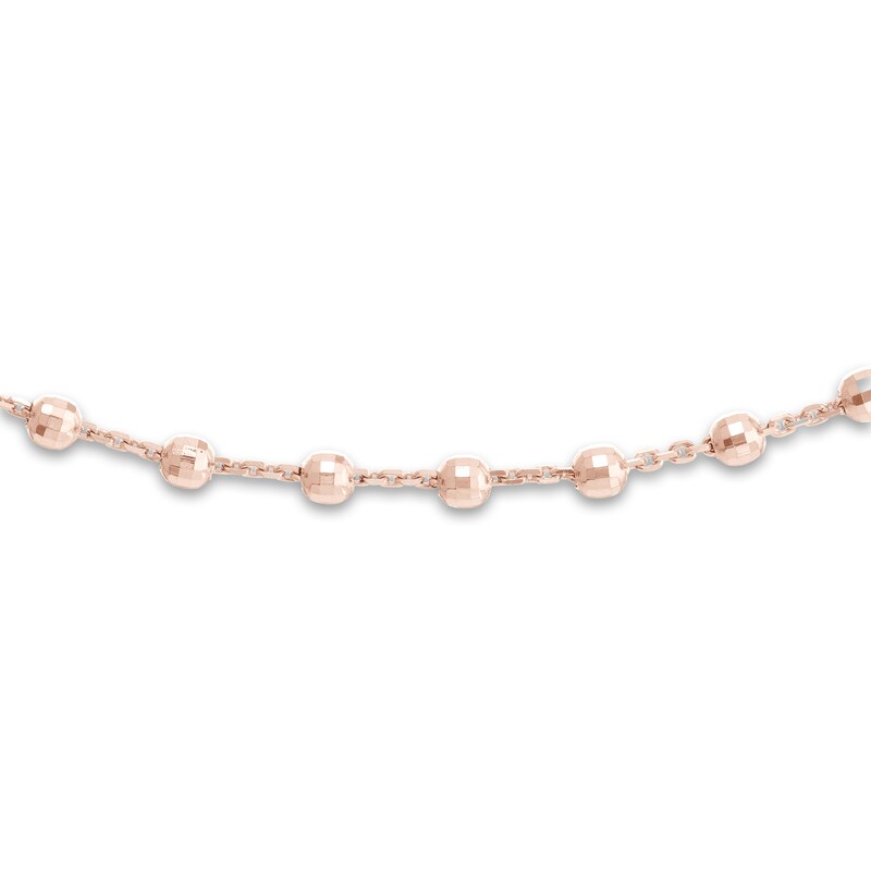 Main Image 2 of Diamond-Cut Solid Bead Chain Choker Necklace 14K Rose Gold 13" Adj.